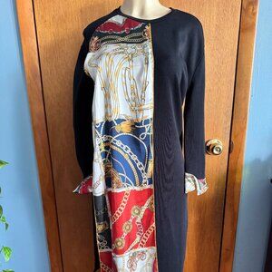 Zara basic black dress repurposed with silk scarf One of a kind, Sz M
